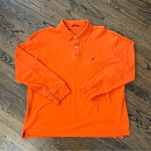 Nautica Men's Bright Orange Polo Long Sleeve Shirt